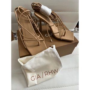 NEW Gia RHW Rosie 6 Sandals Strappy Wrap Heels Size IT 37 Biscotti Tan Beige